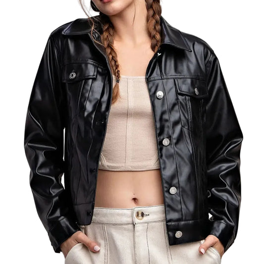 Pleather Button Down Jacket