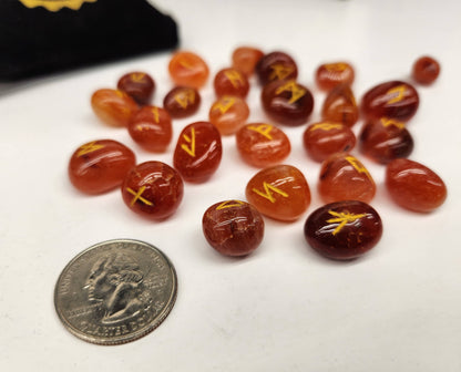 Carnelian  Rune Sets with Velvet Pouch and Grid