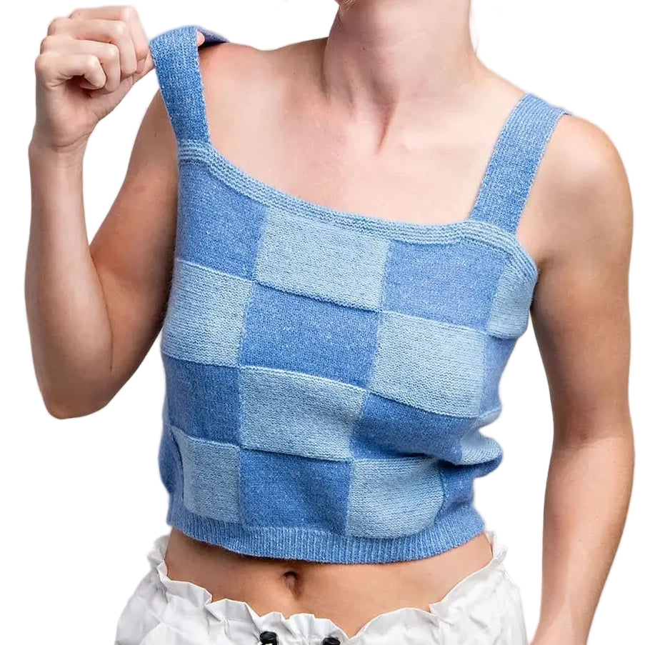 Two Tone Checker Print Tank Top