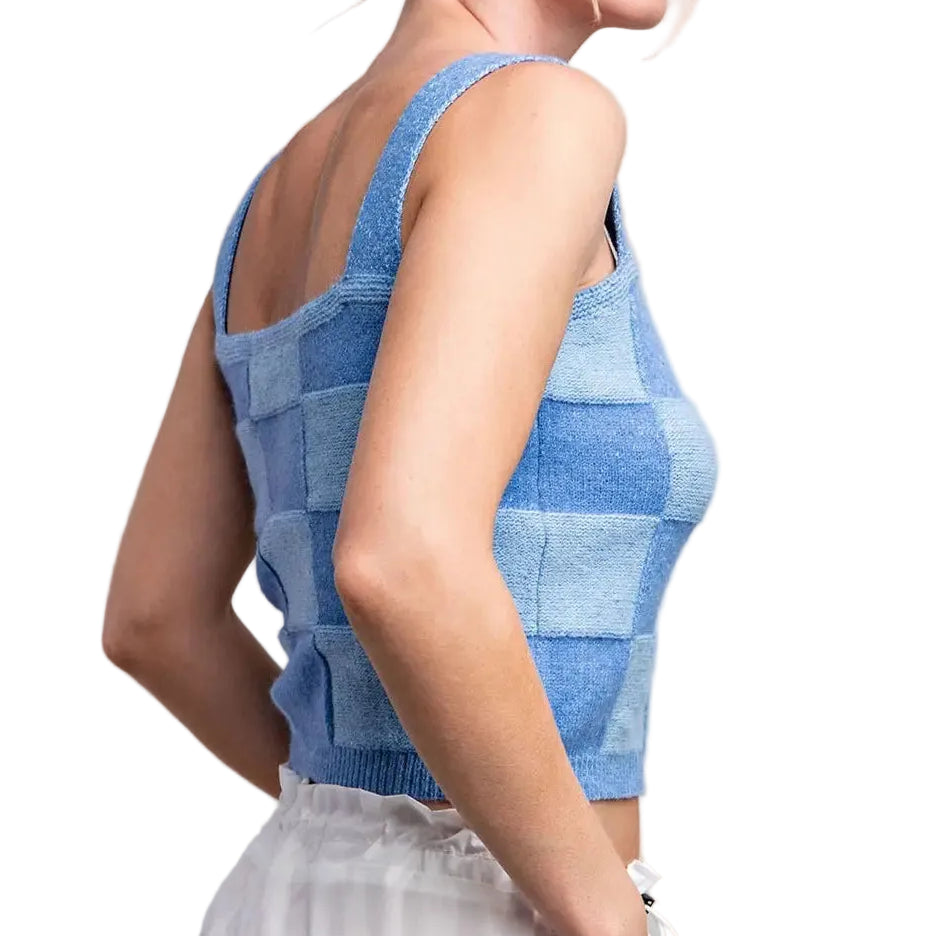 Two Tone Checker Print Tank Top