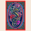 3D Dragons Flowers Tapestry