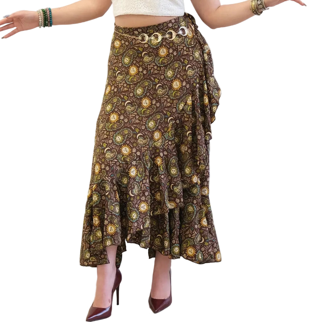 Flowy Sun Celestial Paisley Boho Wrap Skirt