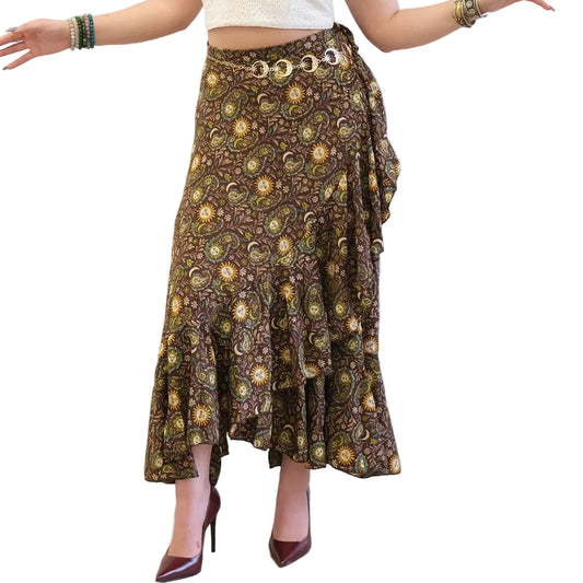 Flowy Sun Celestial Paisley Boho Wrap Skirt
