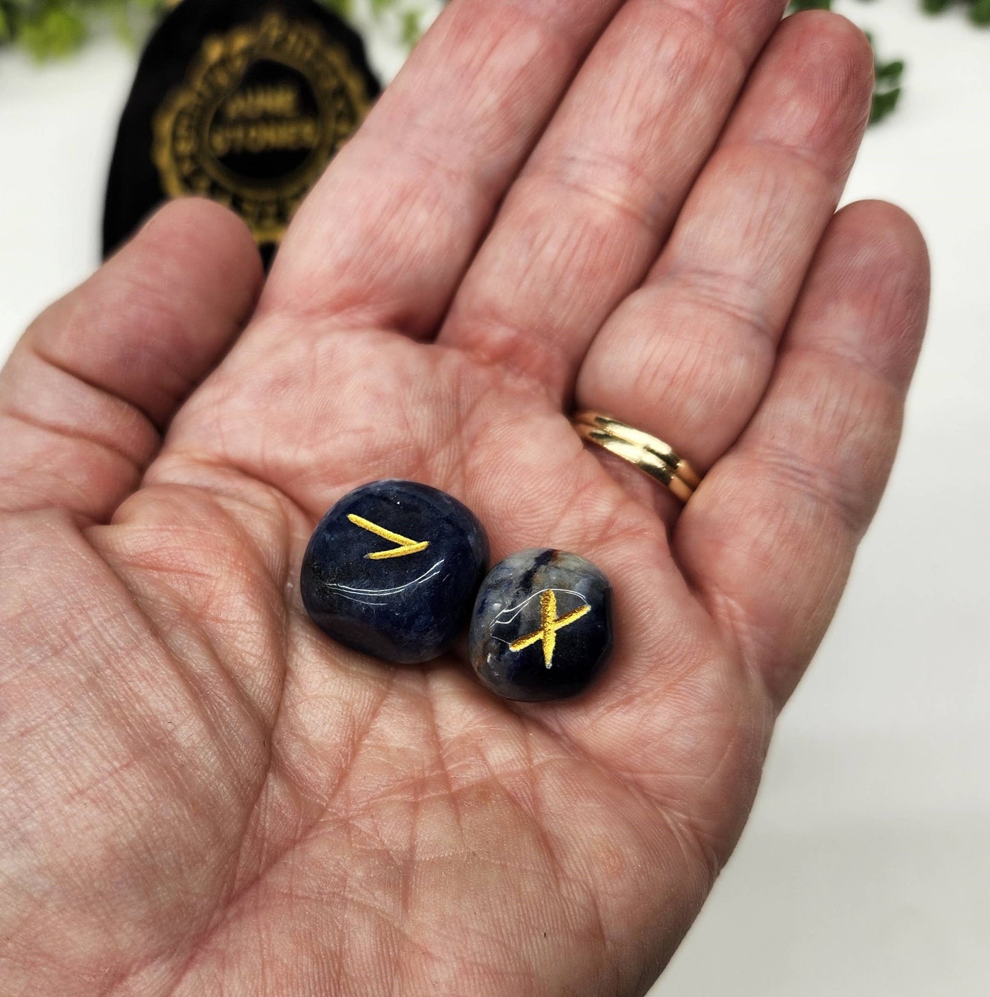 Sodalite Rune Sets with Velvet Pouch and Grid