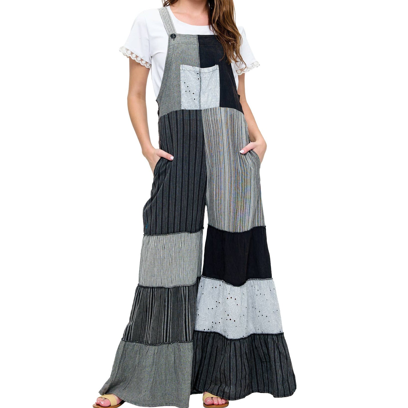 Boho Overall Striped Patchwork