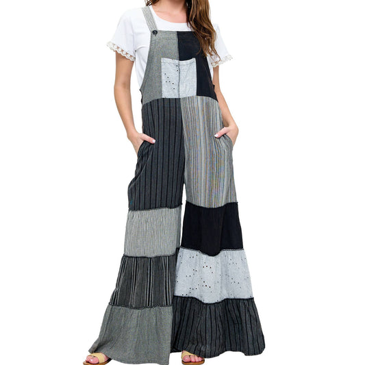Boho Overall Striped Patchwork