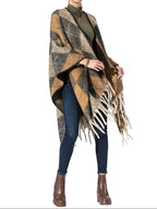 Argyle Pattern Fringe Kimono