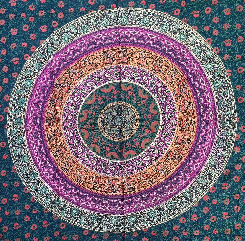 Green Floral Mandala Tapestry Wall Decor Beach Throw 80X50 Inches