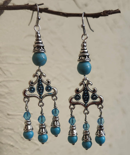 Turquoise Howlite Chandelier Earrings