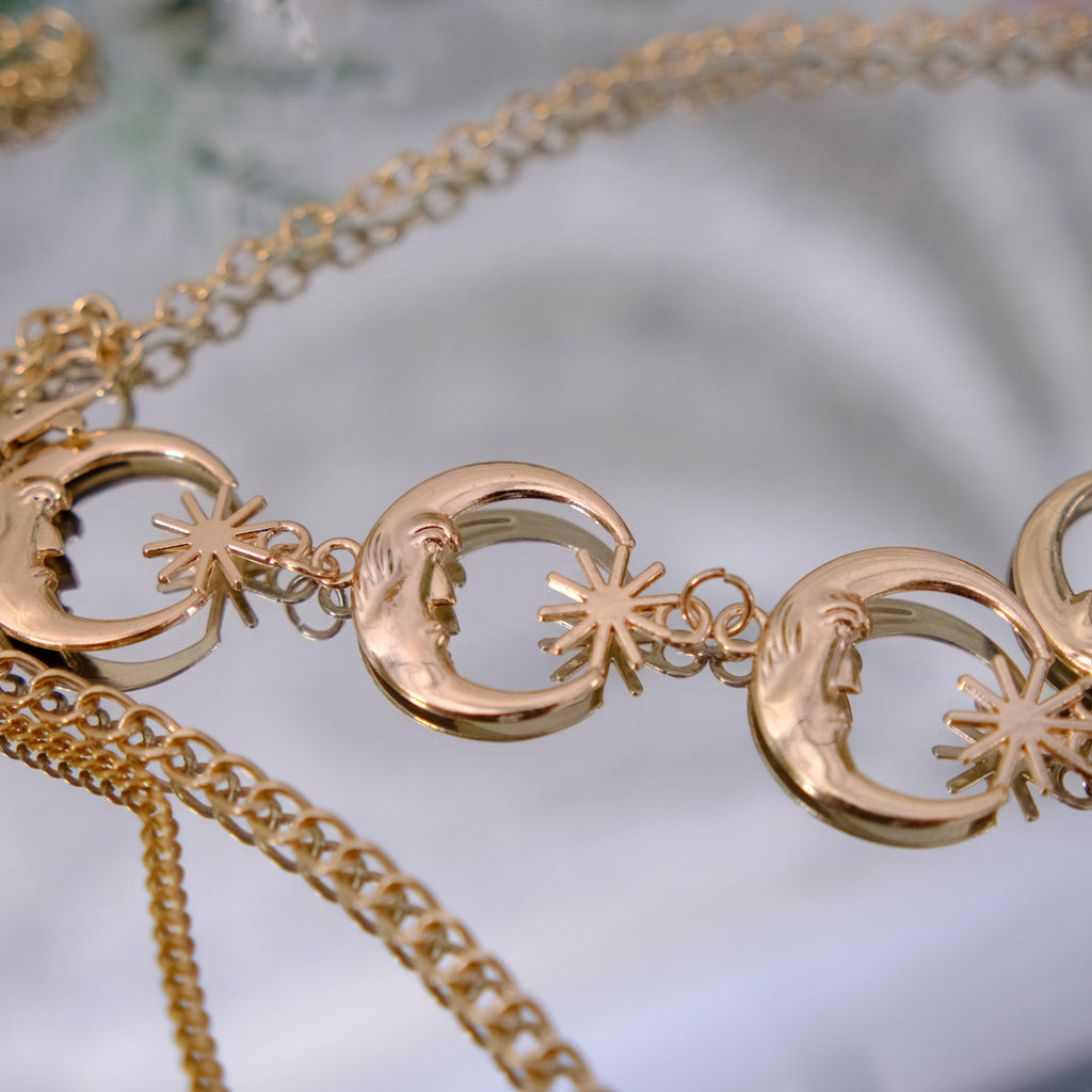 Whimsical Double Layer Moon  Chain Belt