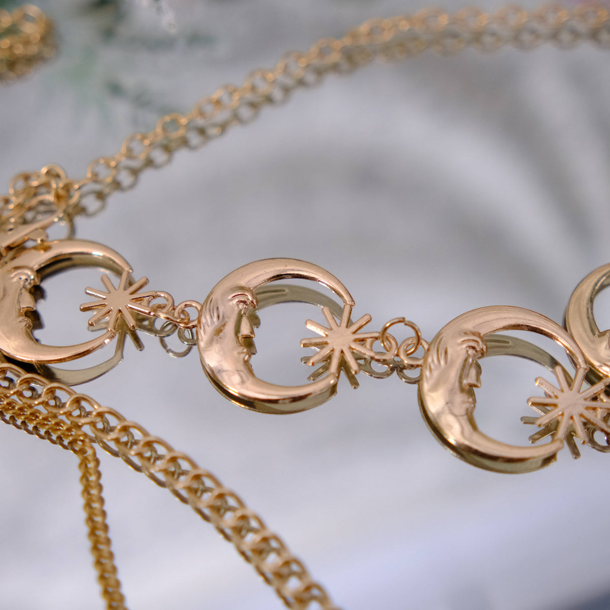 Whimsical Double Layer Moon  Chain Belt