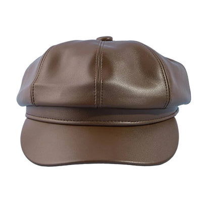 Paneled Vegan Leather Newsboy Cabbie Hat
