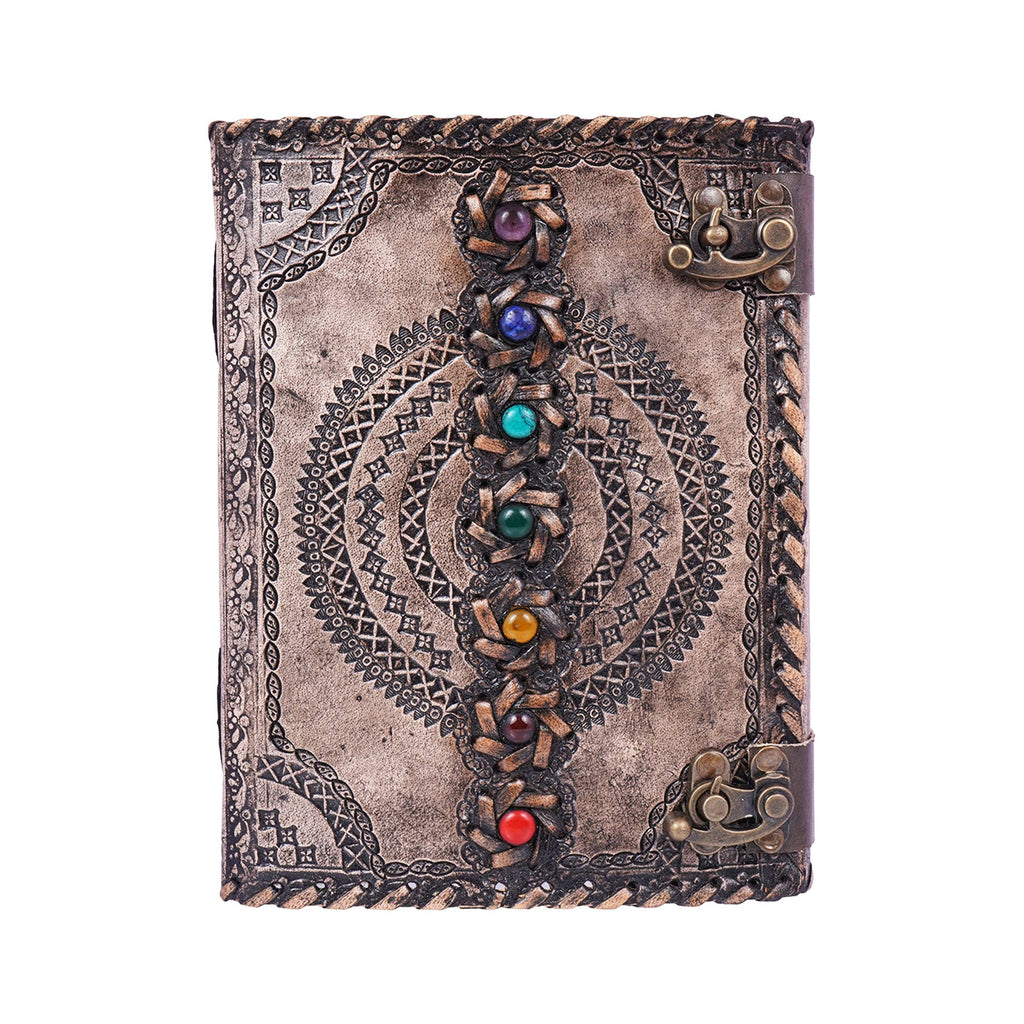Antique Embossed Chakra Stones Leather Journal 6x8 Inches