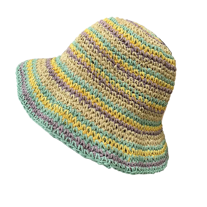 Pastel Woven Straw Bucket Hat