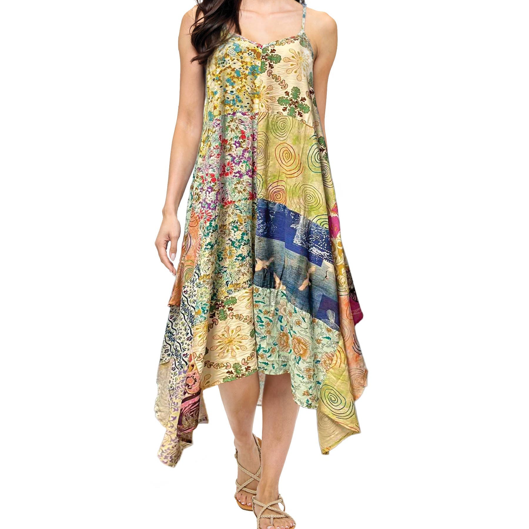 Beach Style Printed Patch Slip Dress