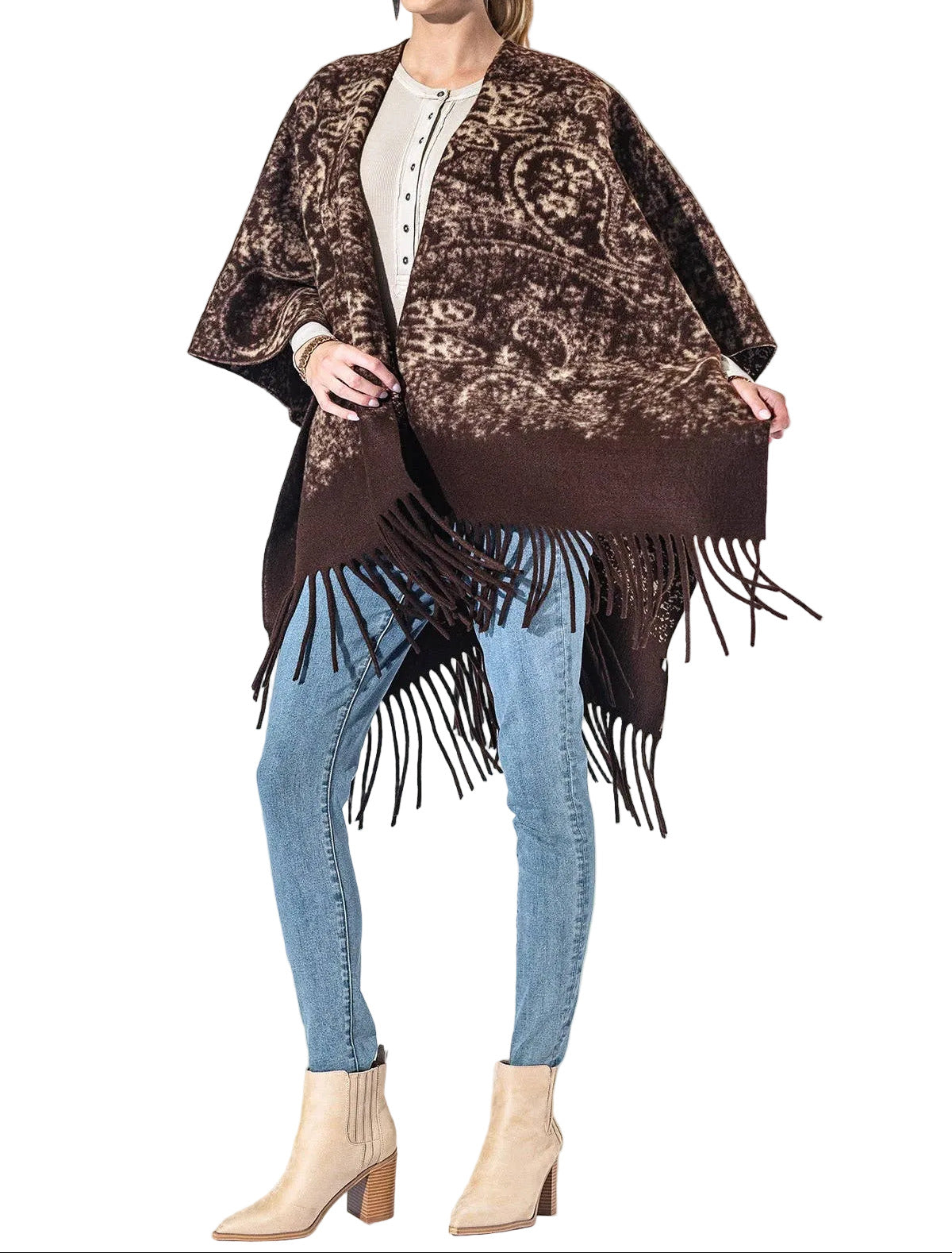 Chocolate Paisley Fringe Kimono