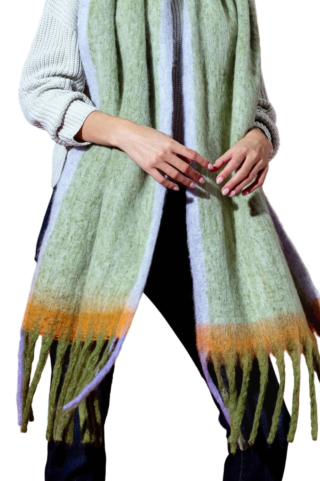 Olive Brushed Tassel Scarf