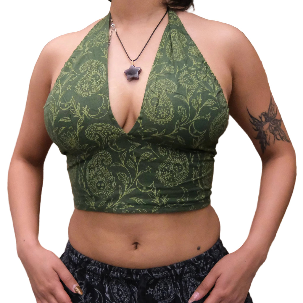 Reversible Boho Paisley Cotton Halter Bralette Top