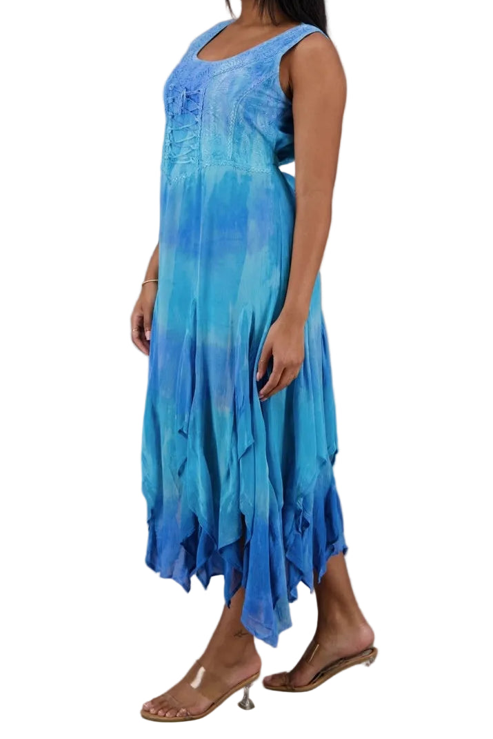 Tie Dye Rayon Lace Up Dress