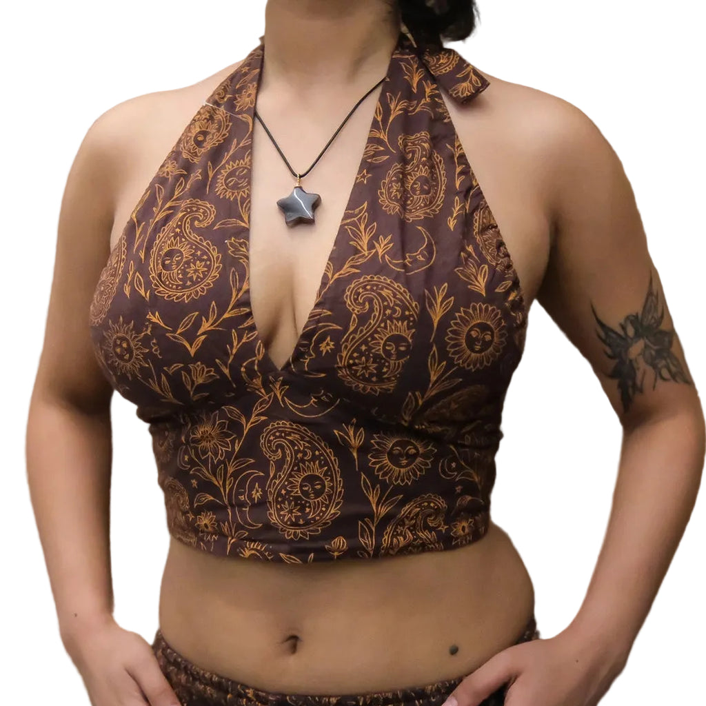 Reversible Boho Paisley Cotton Halter Bralette Top