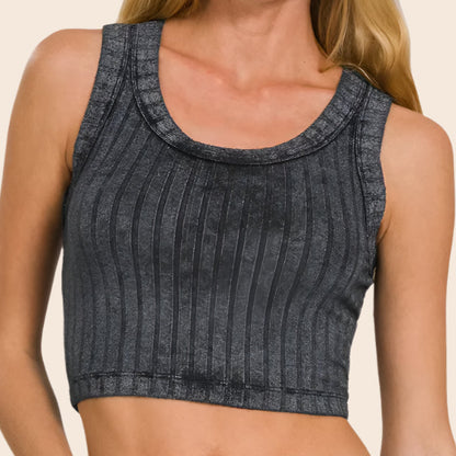 Ribbed Sleeveless Scoop Neck Crop Tank Top