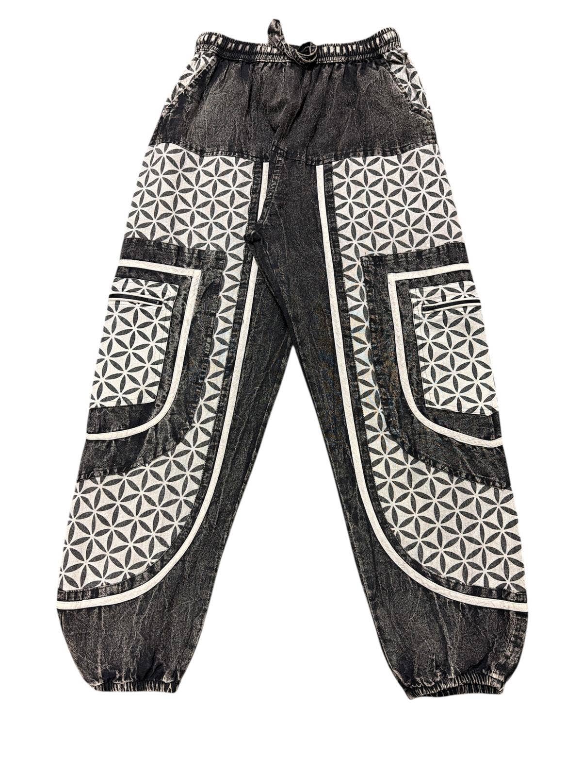 Black and White Flower of Life Pants
