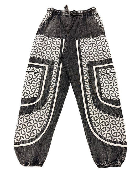 Black and White Flower of Life Pants