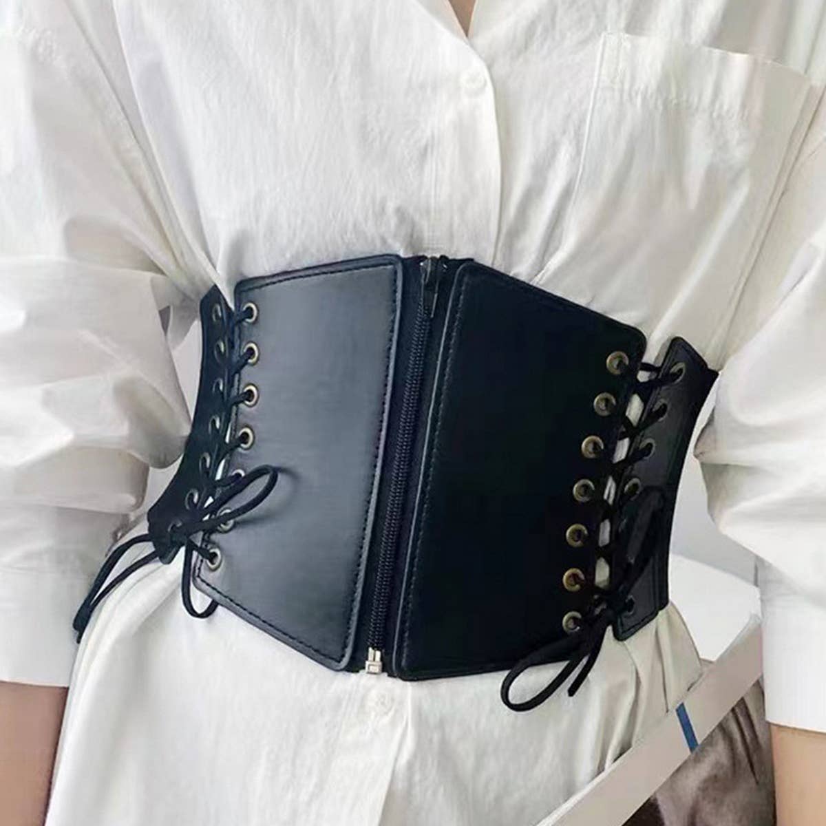 Zip Front Double Lace Corset Belt