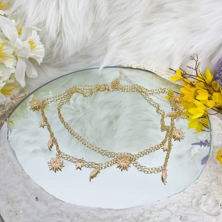 Whimsical Double Layer Sun Moon Chain Belt