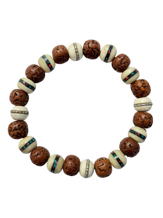 Rudraksha & Bone Beaded Bracelet