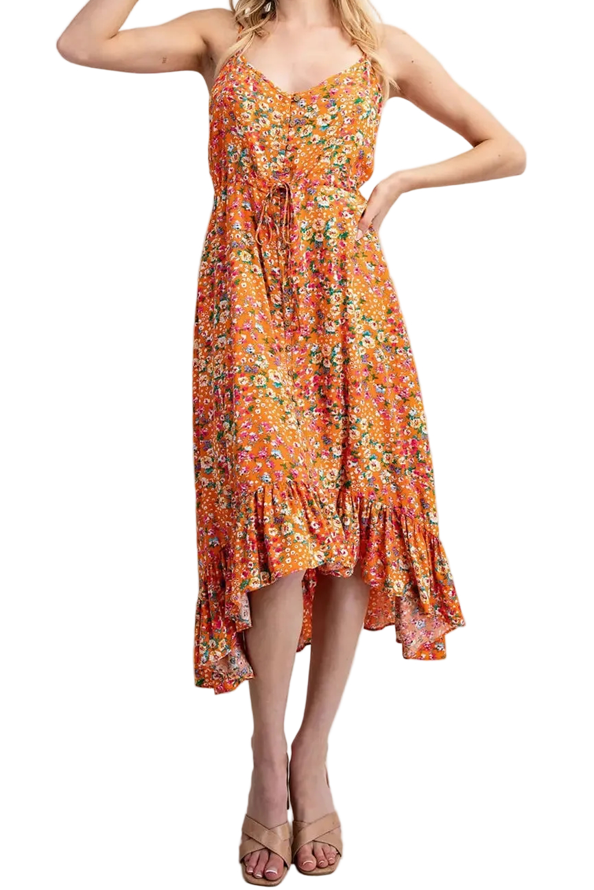 Floral Print Button Down Midi Dress