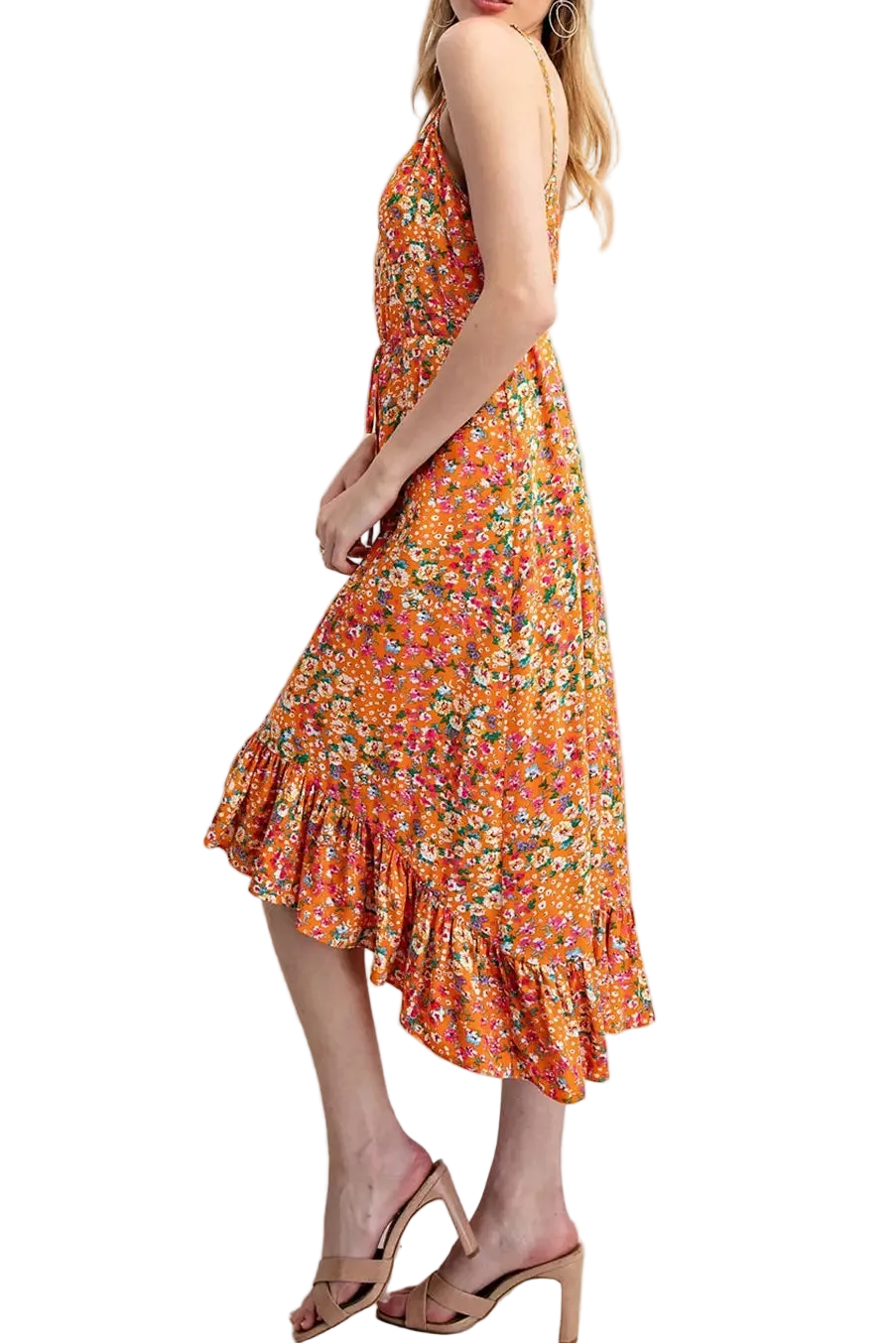 Floral Print Button Down Midi Dress