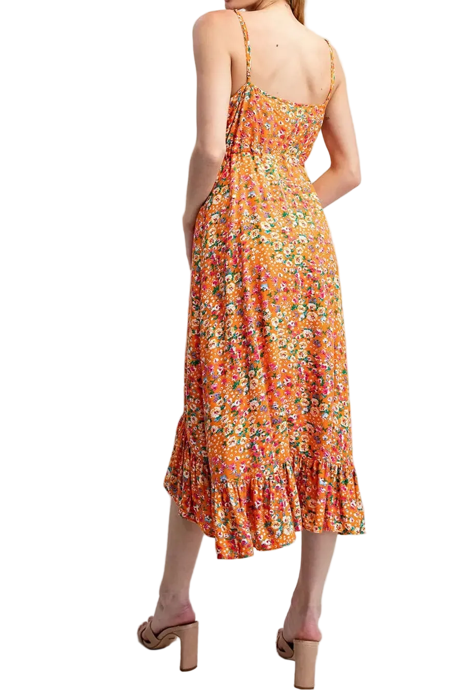 Floral Print Button Down Midi Dress