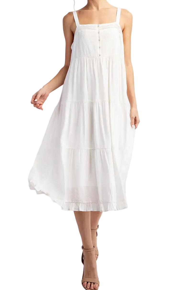 Solid Tiered Sleeveless Midi Dress