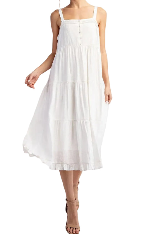 Solid Tiered Sleeveless Midi Dress