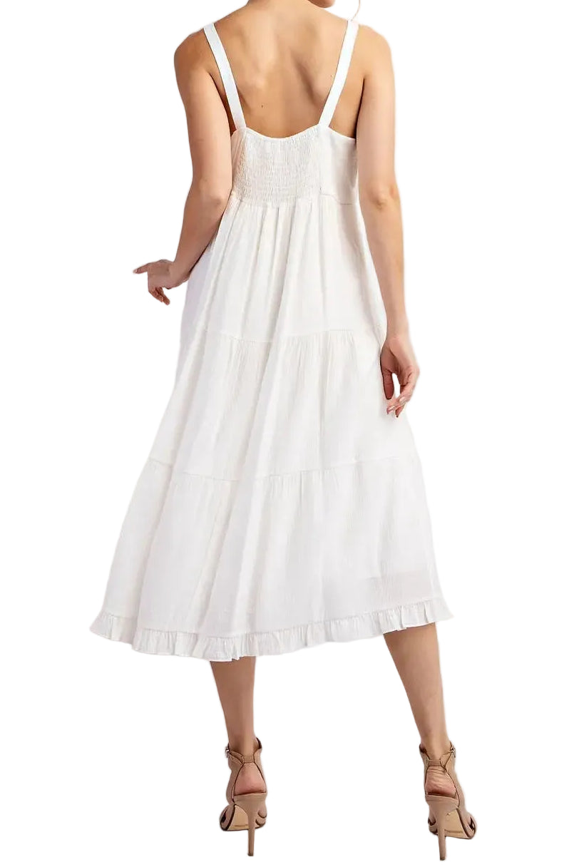 Solid Tiered Sleeveless Midi Dress
