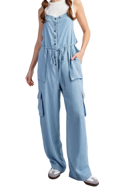 Mineral Washed Button Down Jumpsuit