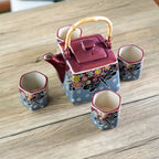 Dragonfly Tombo Porcelain Tea Set – 20 oz Teapot with 4 Hexagon Cups