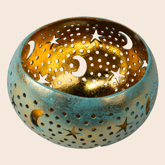 Moon and Star Coconut Shell Candle Holder