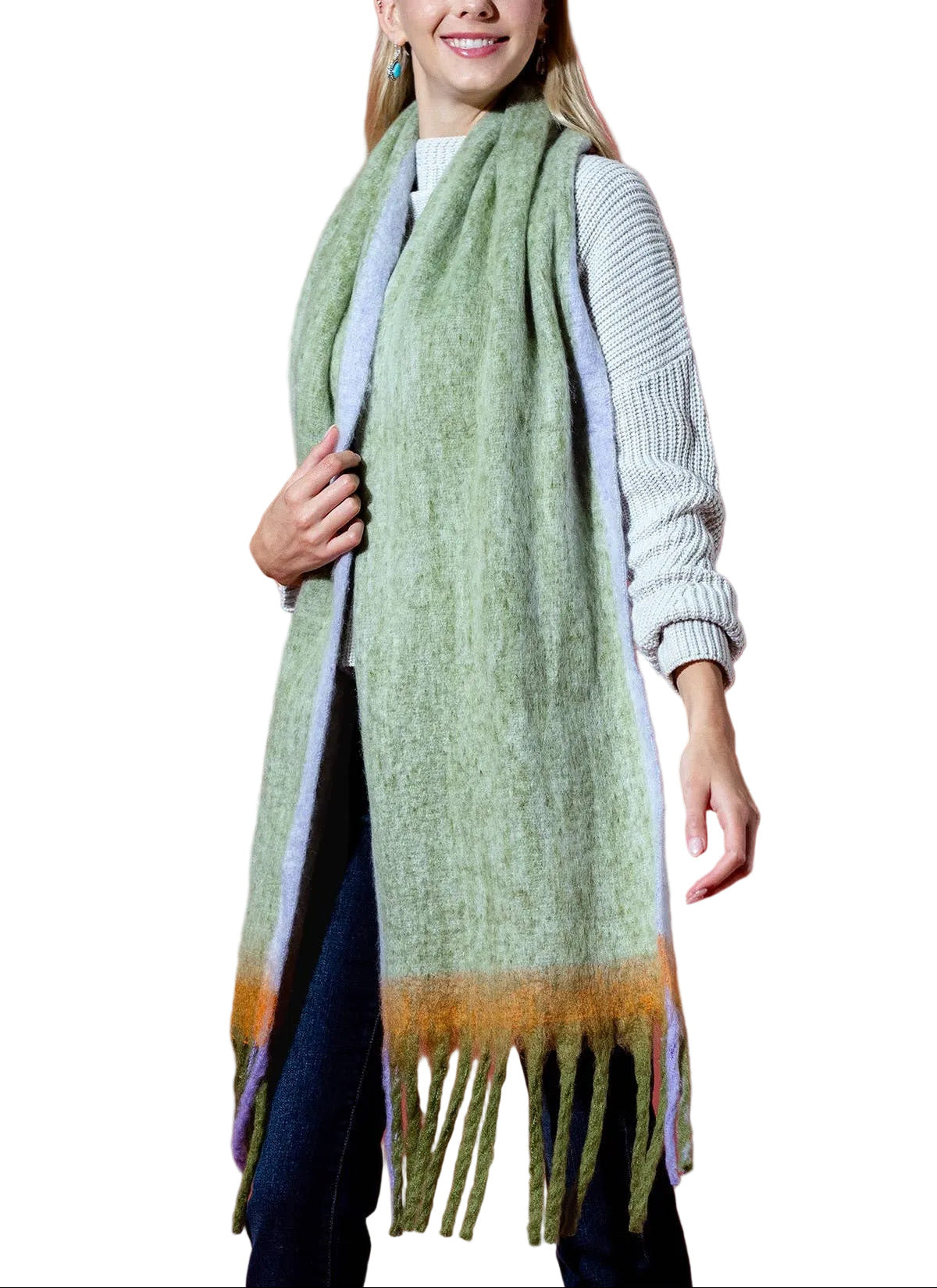 Olive Brushed Tassel Scarf