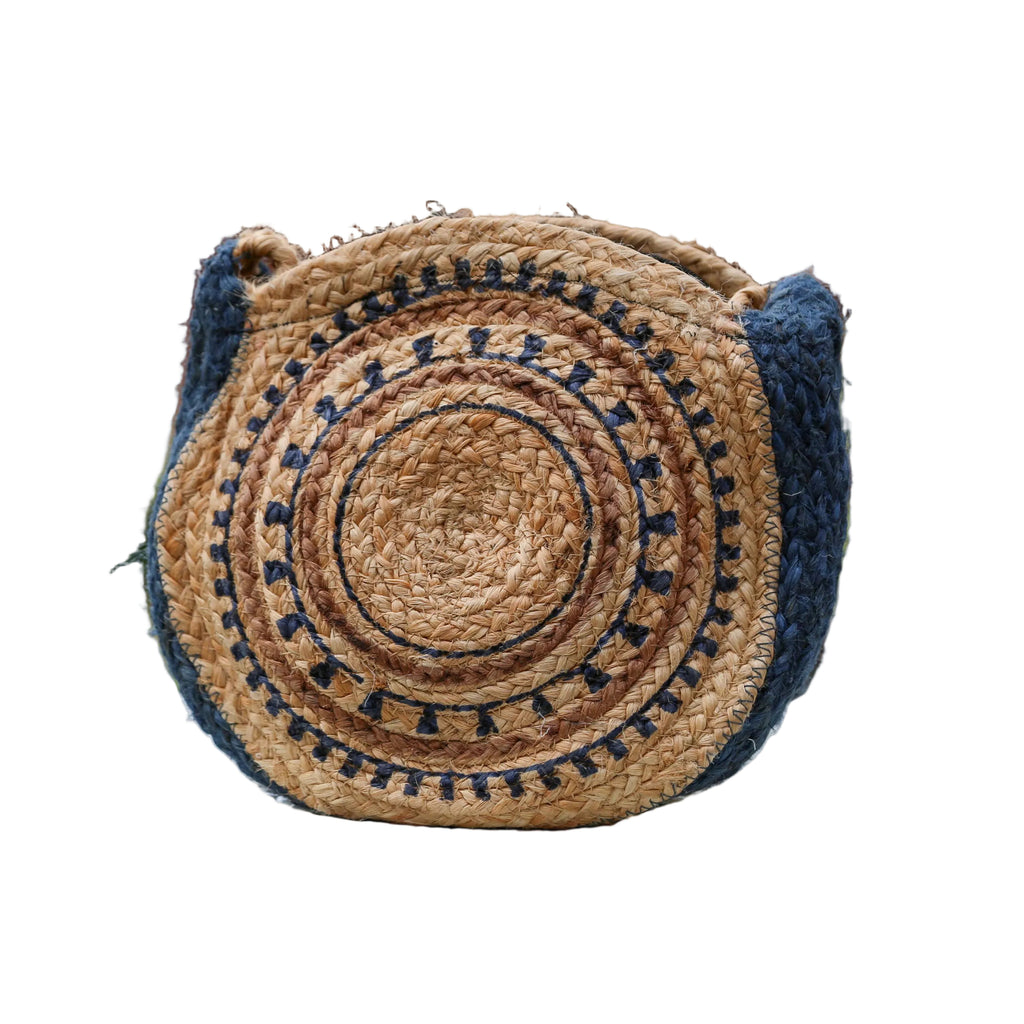 Round Jute Bag Aztec Blue