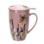 Spring Honeybee Porcelain Tea Mug with Lid and Infuser – 15 oz