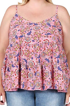 Plus Size Top Floral Paisley Print Ruffle Cami