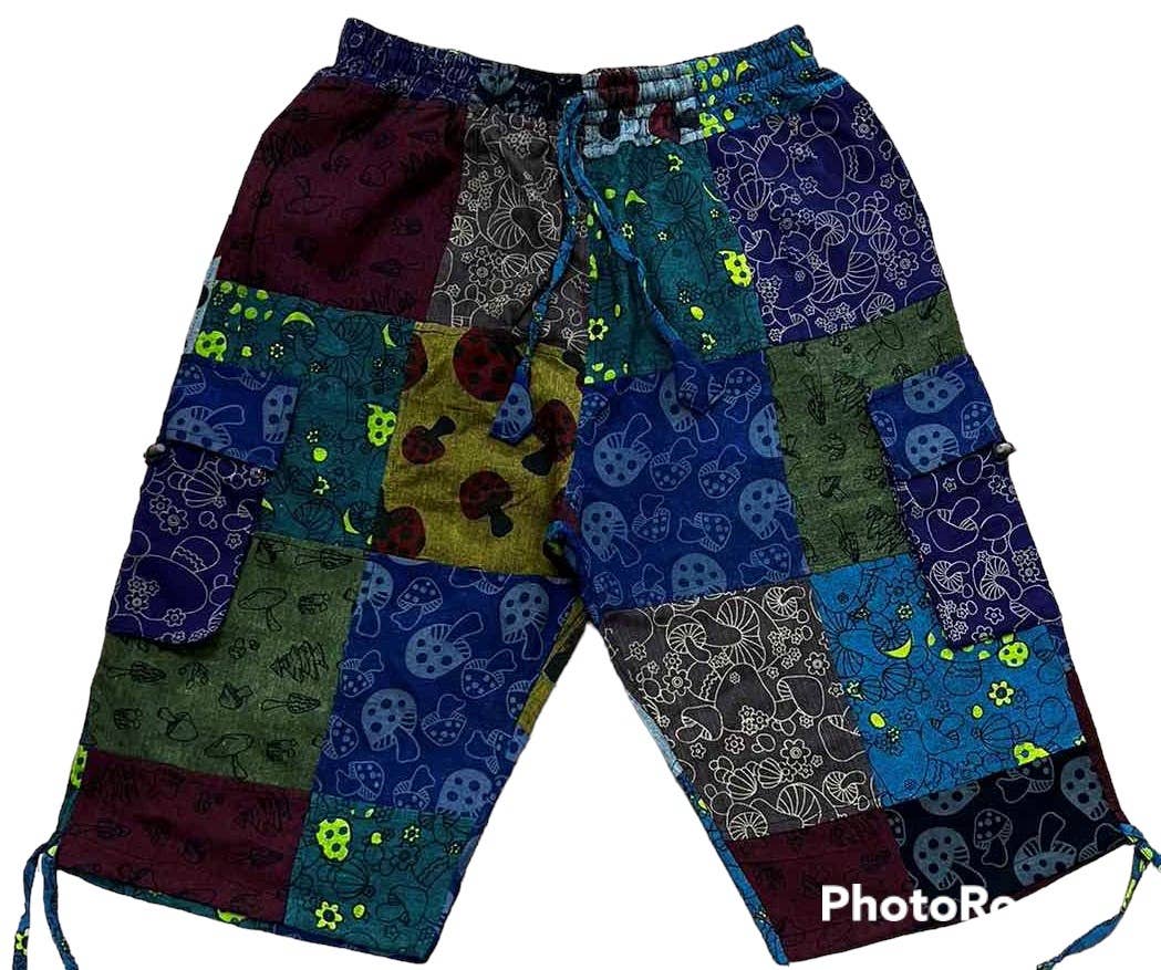 Cotton Multi Mushroom Patchwork Shorts