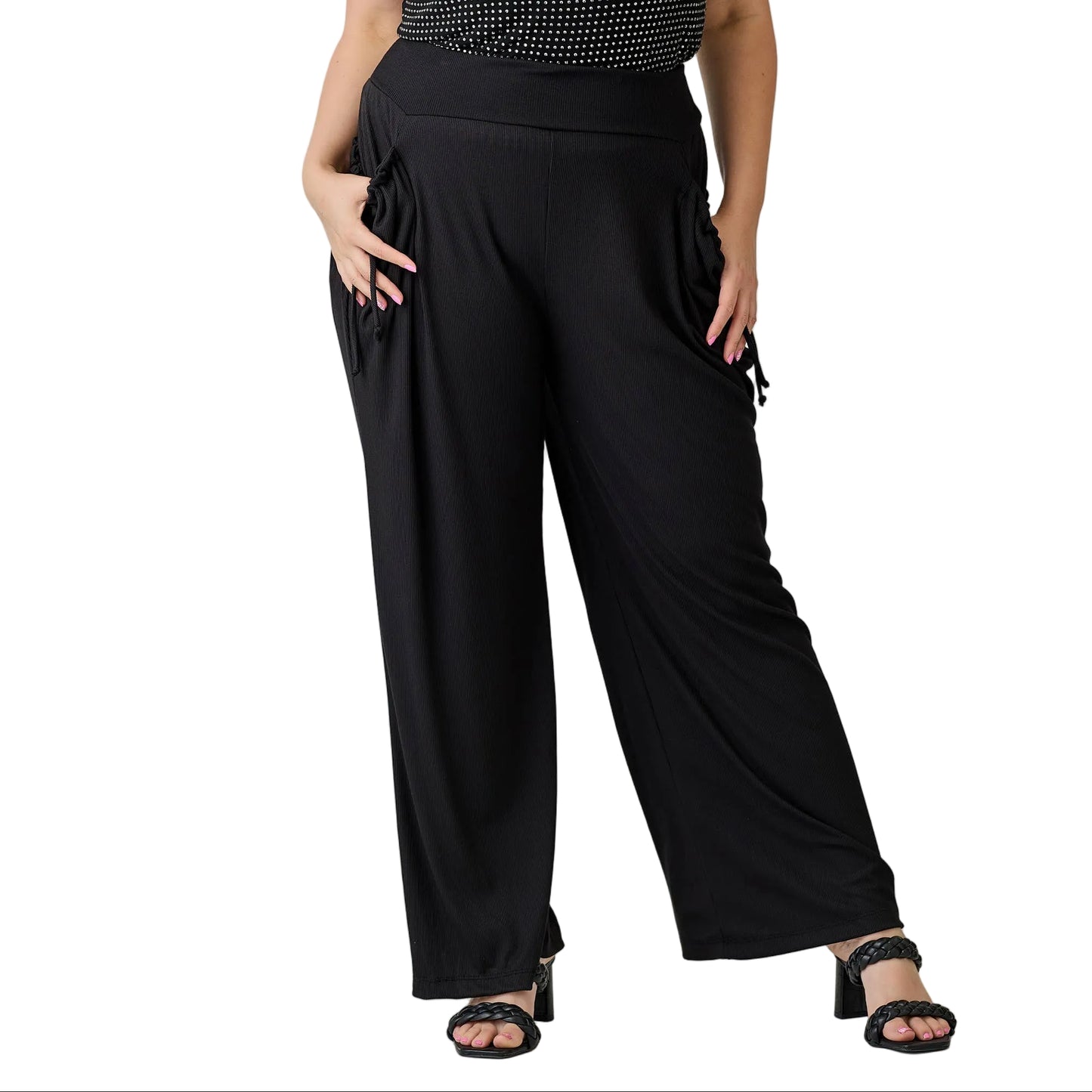 Plus Size Wide-Leg Pants with Side Drawstring Detail
