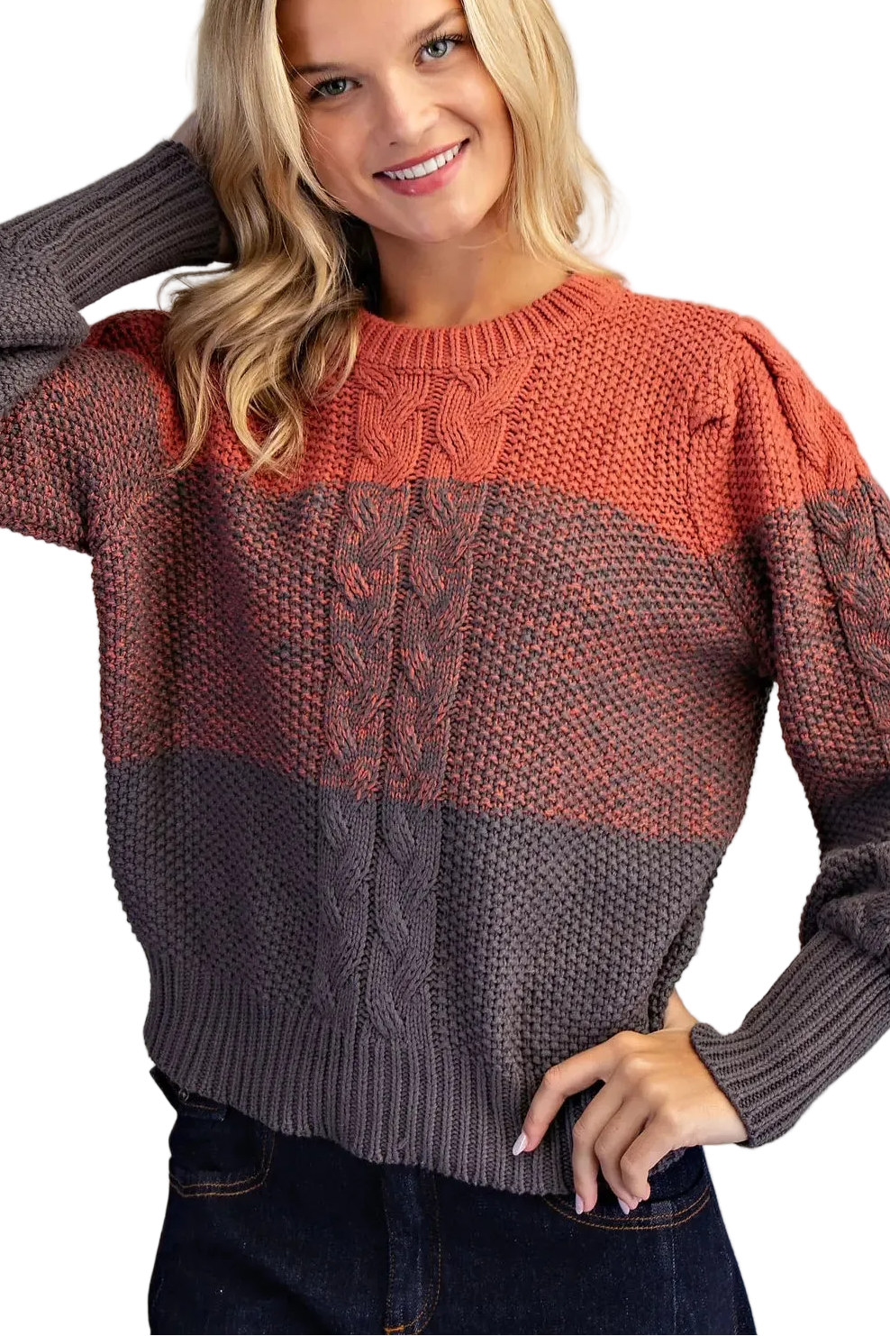 Ombre Cable Knit Long Sleeve Sweater
