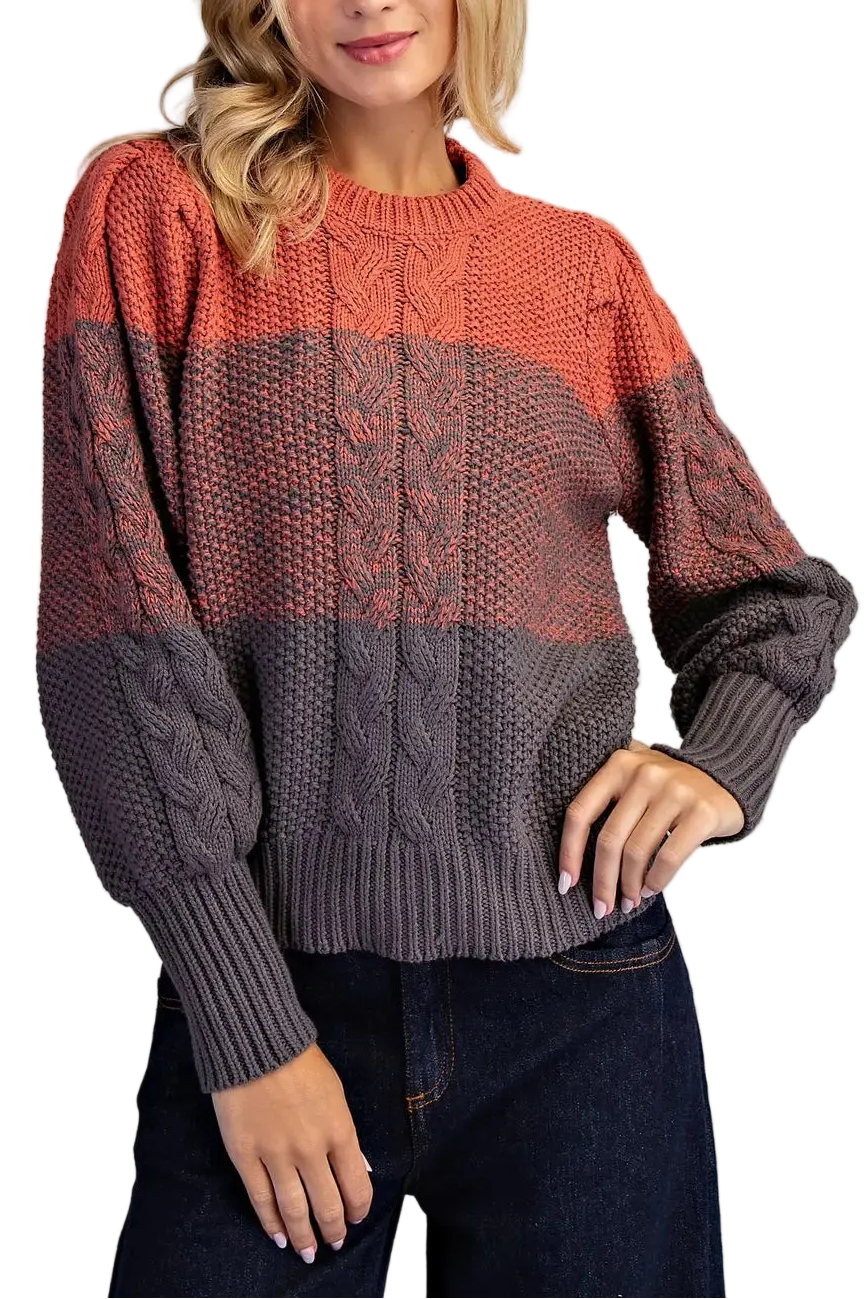 Ombre Cable Knit Long Sleeve Sweater