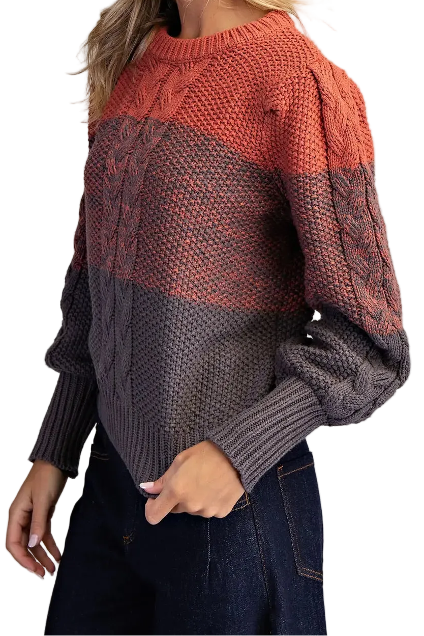 Ombre Cable Knit Long Sleeve Sweater
