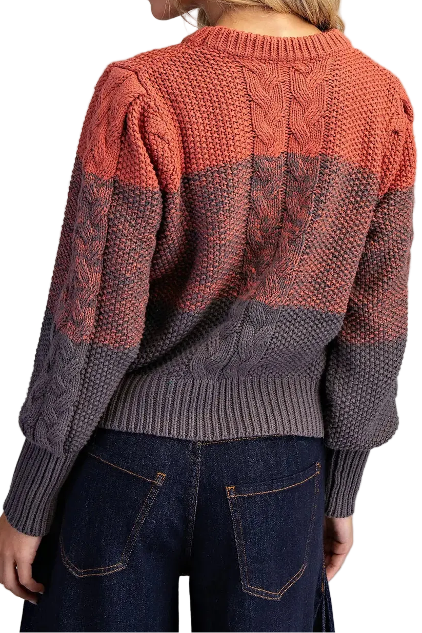 Ombre Cable Knit Long Sleeve Sweater
