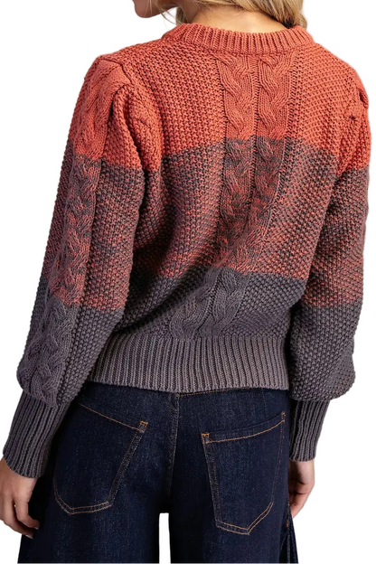 Ombre Cable Knit Long Sleeve Sweater